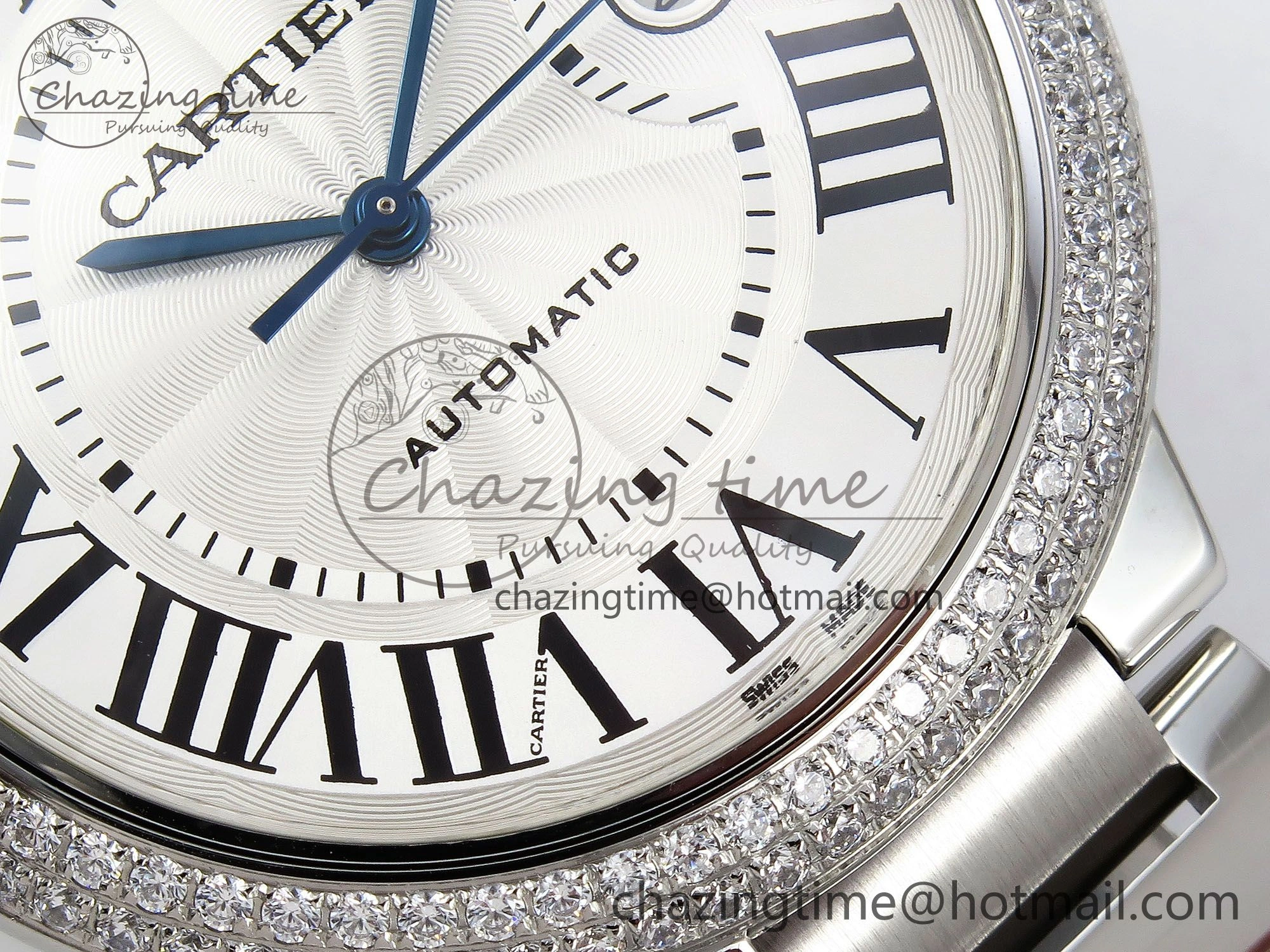 Ballon Bleu 42mm SS CHF 1:1 Best Edition White Texture Dial 2Line Diamonds Bezel on SS Bracelet A2824