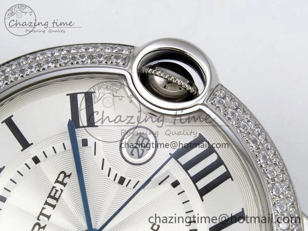 Ballon Bleu 42mm SS CHF 1:1 Best Edition White Texture Dial 2Line Diamonds Bezel on SS Bracelet A2824