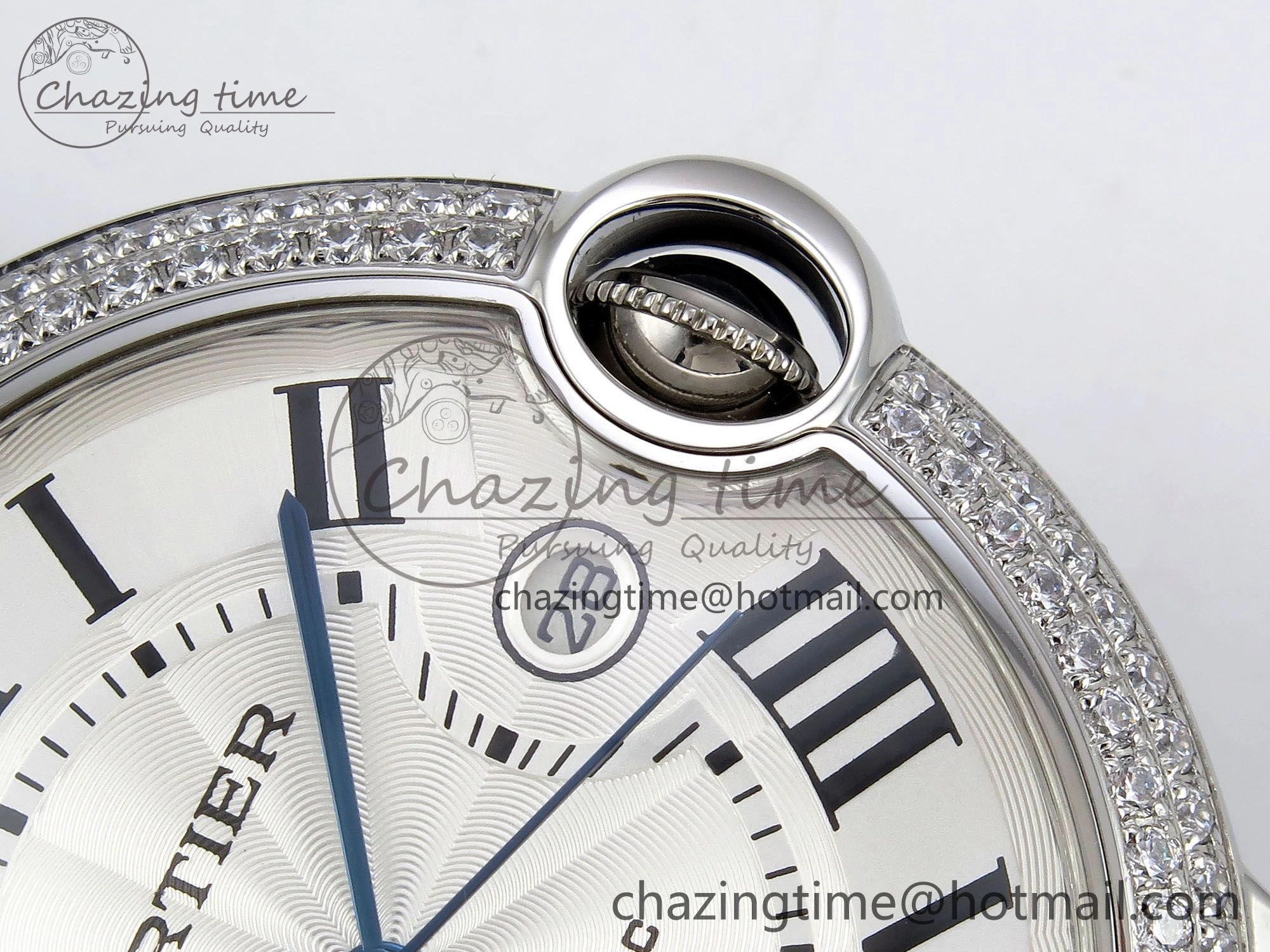 Ballon Bleu 42mm SS CHF 1:1 Best Edition White Texture Dial 2Line Diamonds Bezel on SS Bracelet A2824