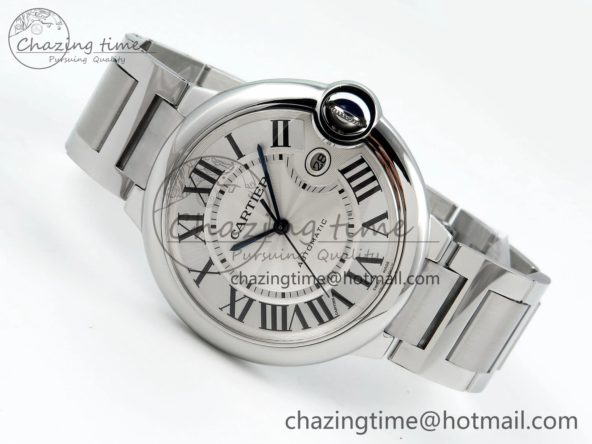 Ballon Bleu 42mm SS CHF 1:1 Best Edition White Texture Dial on SS Bracelet A2824