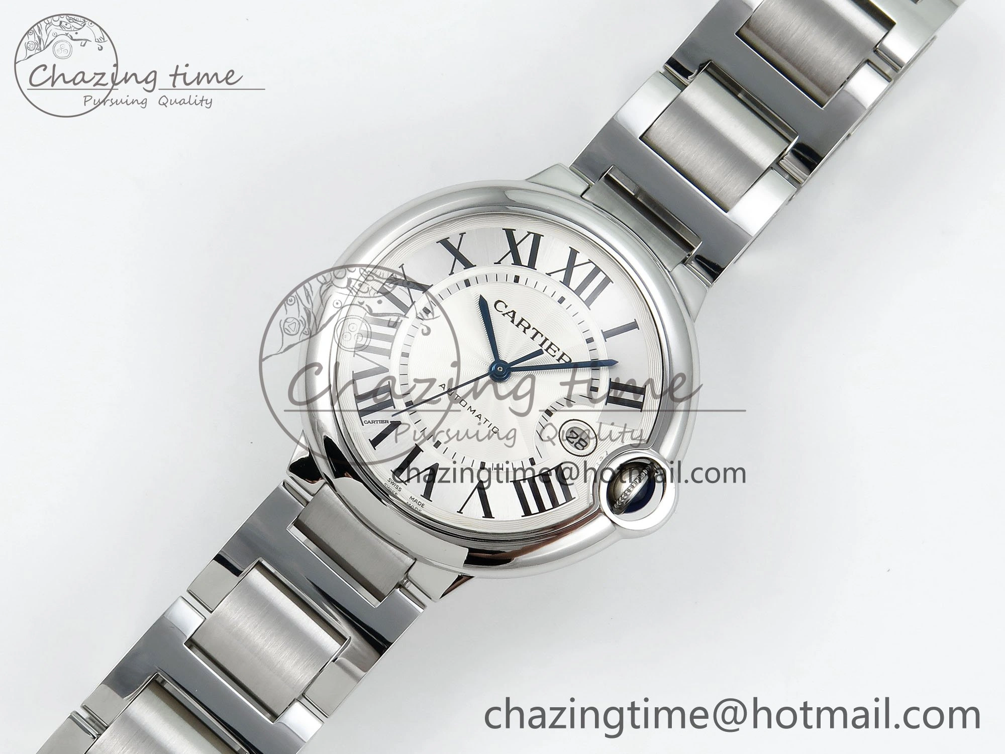 Ballon Bleu 42mm SS CHF 1:1 Best Edition White Texture Dial on SS Bracelet A2824