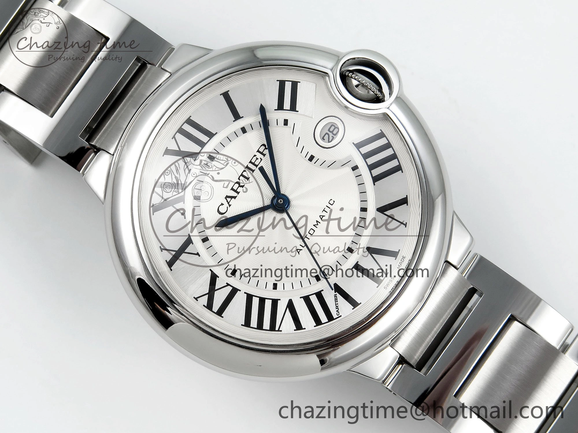 Ballon Bleu 42mm SS CHF 1:1 Best Edition White Texture Dial on SS Bracelet A2824
