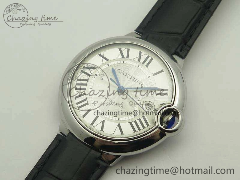Ballon Bleu 42mm SS JF 1:1 Best Edition White Dial On Leather Strap Miyota9015