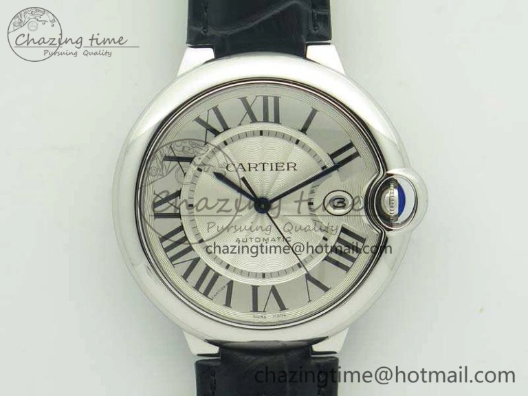Ballon Bleu 42mm SS JF 1:1 Best Edition White Dial On Leather Strap Miyota9015