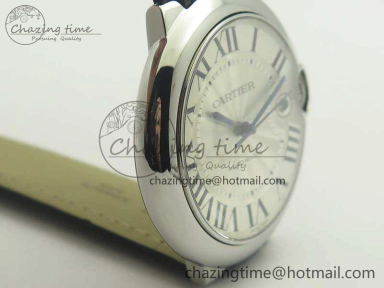 Ballon Bleu 42mm SS JF 1:1 Best Edition White Dial On Leather Strap Miyota9015