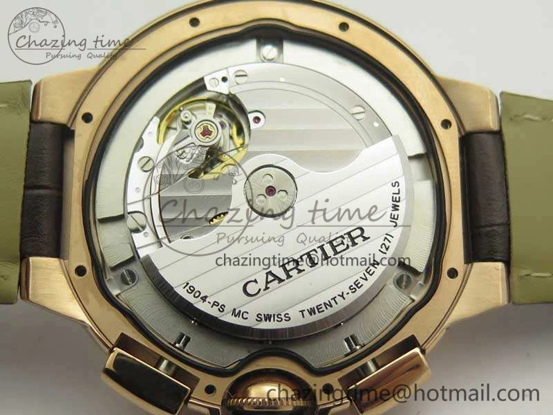 Ballon Bleu De Cartier Chrono 47mm RG ZF 1:1 Best Edition Cream White Textured Dial On Leather Strap A8101