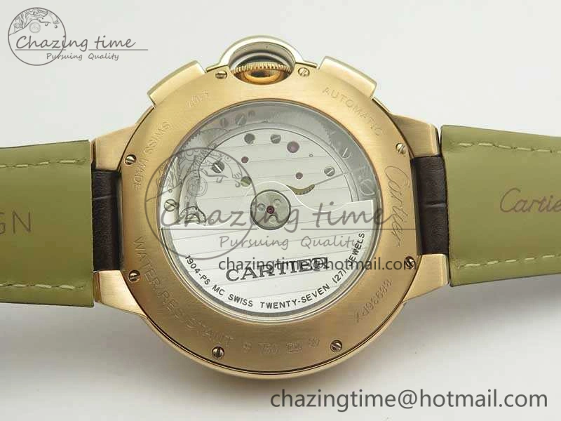 Ballon Bleu De Cartier Chrono 47mm RG ZF 1:1 Best Edition Cream White Textured Dial On Leather Strap A8101