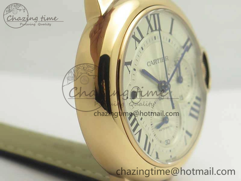 Ballon Bleu De Cartier Chrono 47mm RG ZF 1:1 Best Edition Cream White Textured Dial On Leather Strap A8101
