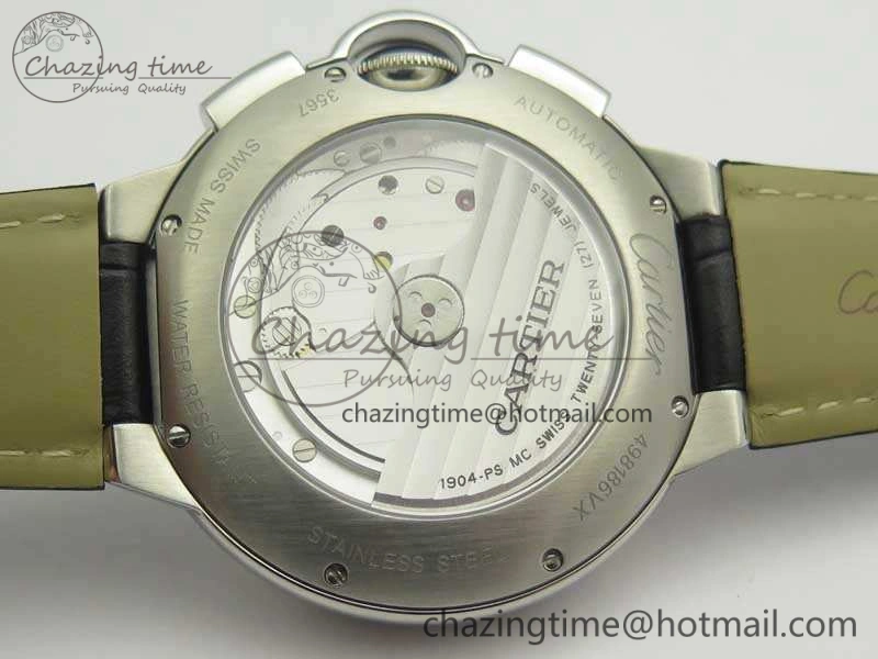 Ballon Bleu De Cartier Chrono 47mm SS ZF 1:1 Best Edition Cream White Textured Dial On Leather Strap A8101