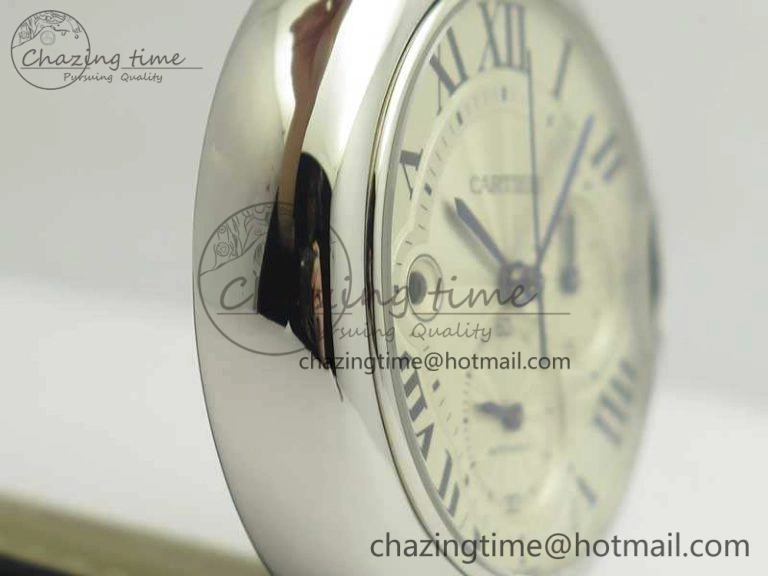 Ballon Bleu De Cartier Chrono 47mm SS ZF 1:1 Best Edition Cream White Textured Dial On Leather Strap A8101