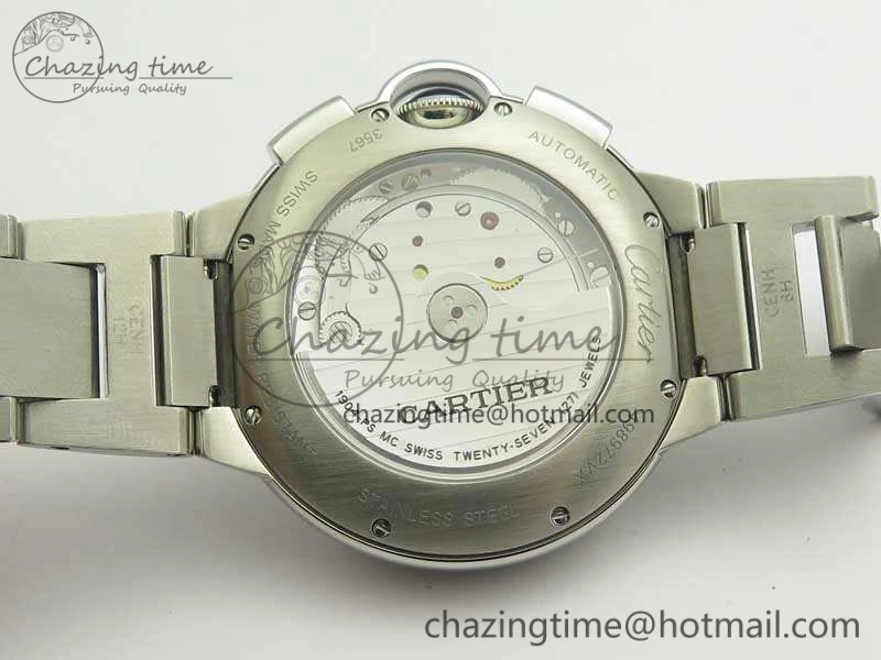 Ballon Bleu De Cartier Chrono 47mm SS ZF 1:1 Best Edition Cream White Textured Dial On SS Bracelet A8101