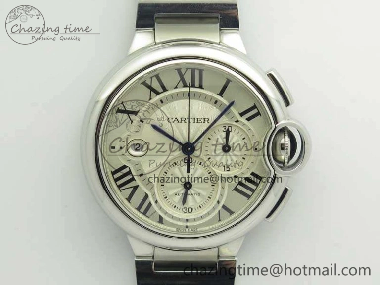 Ballon Bleu De Cartier Chrono 47mm SS ZF 1:1 Best Edition Cream White Textured Dial On SS Bracelet A8101