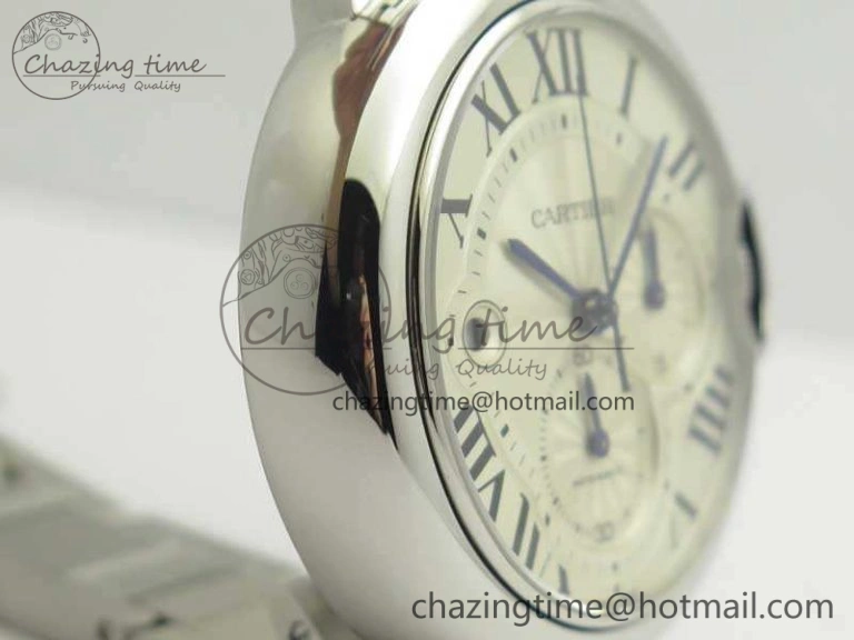 Ballon Bleu De Cartier Chrono 47mm SS ZF 1:1 Best Edition Cream White Textured Dial On SS Bracelet A8101