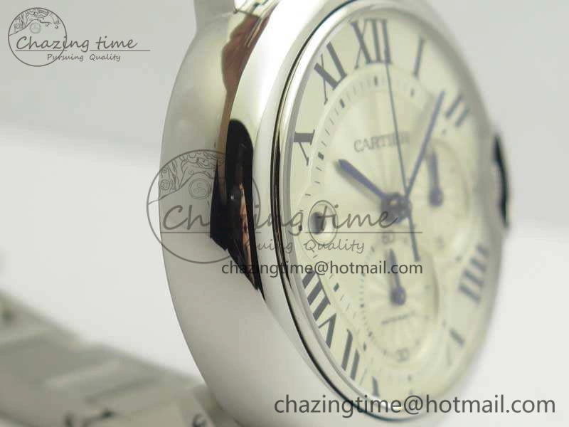 Ballon Bleu De Cartier Chrono 47mm SS ZF 1:1 Best Edition Cream White Textured Dial On SS Bracelet A8101