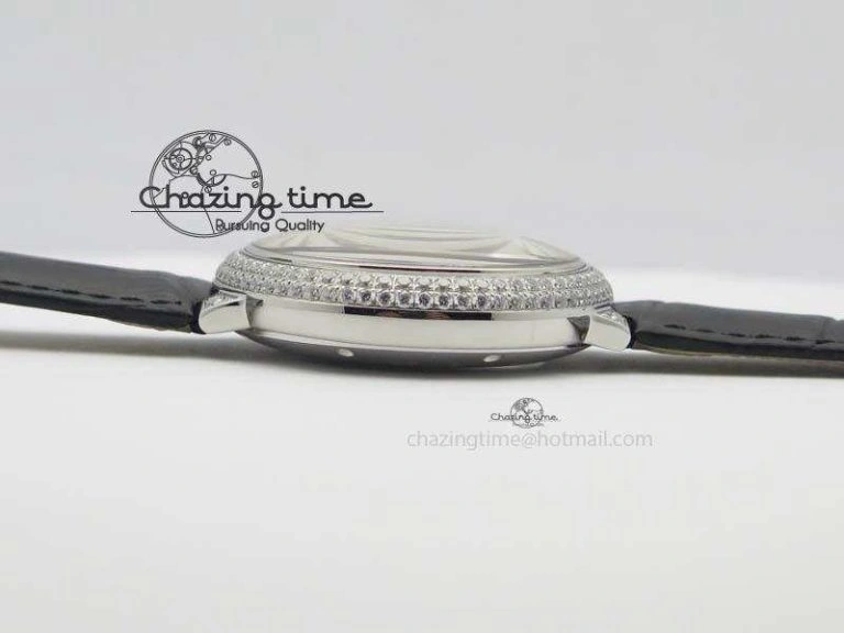 Ballon Bleu De Cartier Tourbillon SS Full Paved Diamonds On Black Leather Strap
