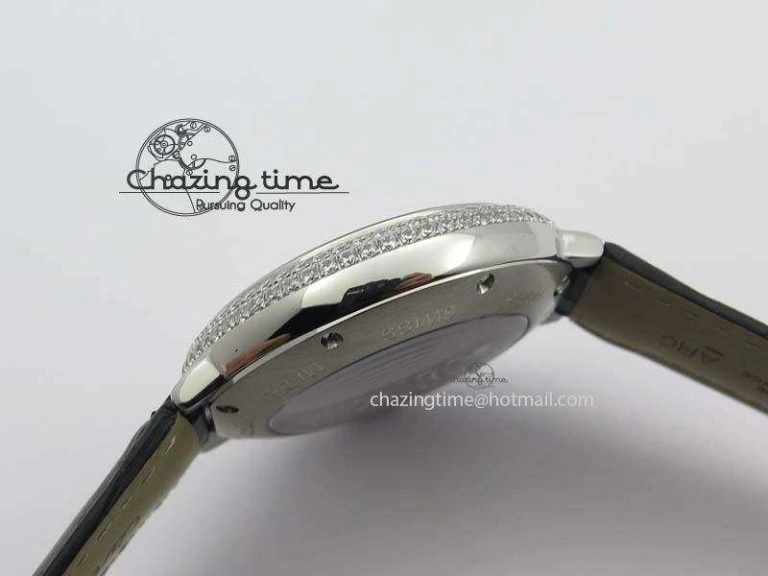 Ballon Bleu De Cartier Tourbillon SS Full Paved Diamonds On Black Leather Strap