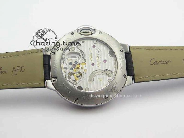Ballon Bleu De Cartier Tourbillon SS Full Paved Diamonds On Black Leather Strap