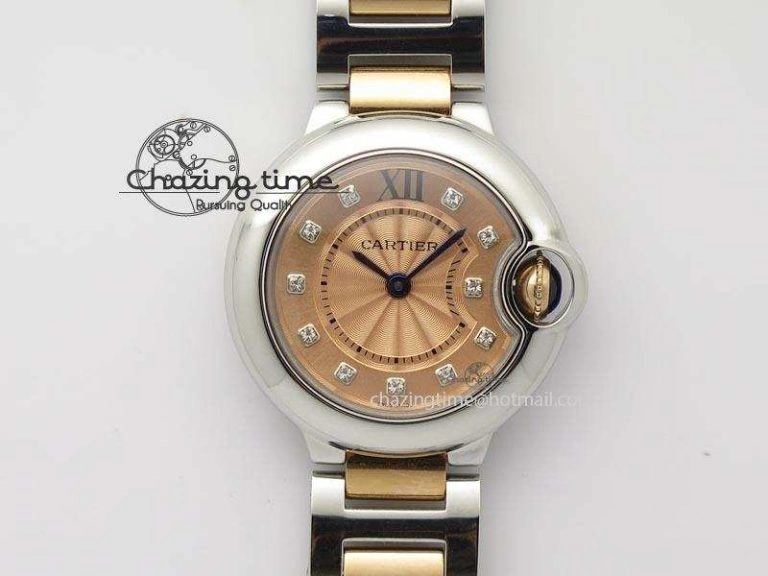 Ballon Bleu De V6 28.5mm SS RG Champagne Gold Dial On SS RG Bracelet Ronda Quartz