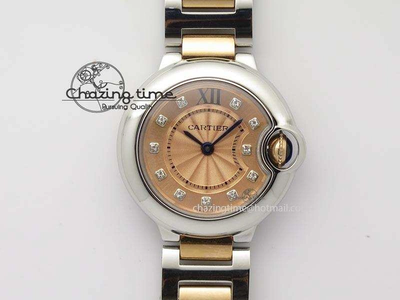 Ballon Bleu De V6 28.5mm SS RG Champagne Gold Dial On SS RG Bracelet Ronda Quartz