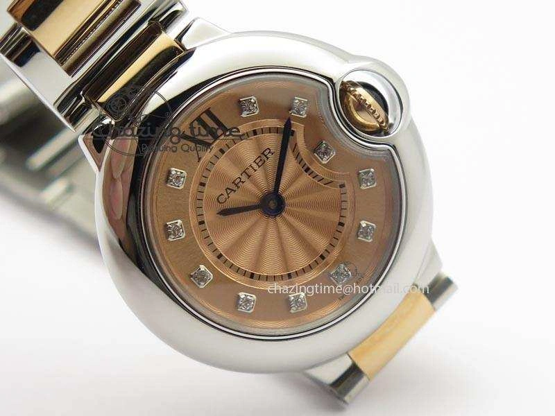 Ballon Bleu De V6 28.5mm SS RG Champagne Gold Dial On SS RG Bracelet Ronda Quartz