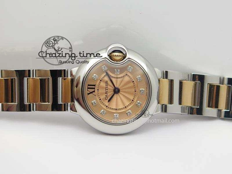 Ballon Bleu De V6 28.5mm SS RG Champagne Gold Dial On SS RG Bracelet Ronda Quartz
