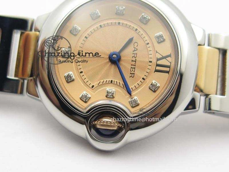Ballon Bleu De V6 28.5mm SS RG Champagne Gold Dial On SS RG Bracelet Ronda Quartz