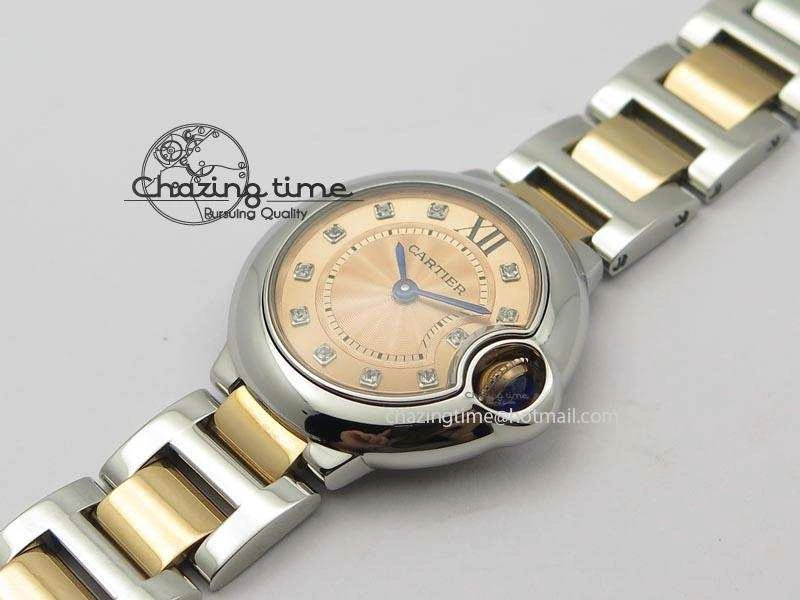 Ballon Bleu De V6 28.5mm SS RG Champagne Gold Dial On SS RG Bracelet Ronda Quartz