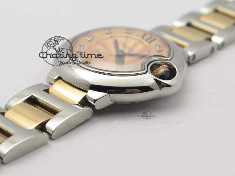 Ballon Bleu De V6 28.5mm SS RG Champagne Gold Dial On SS RG Bracelet Ronda Quartz