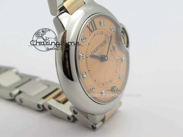 Ballon Bleu De V6 33mm SS RG Champagne Gold Dial On SS RG Bracelet Ronda Quartz