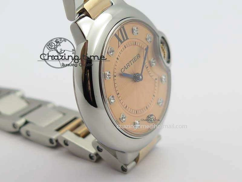 Ballon Bleu De V6 33mm SS RG Champagne Gold Dial On SS RG Bracelet Ronda Quartz