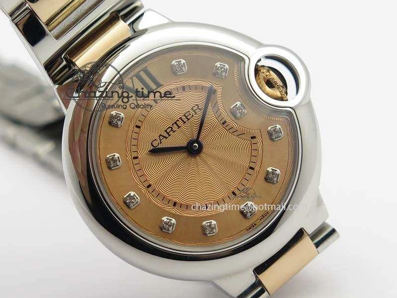Ballon Bleu De V6 33mm SS RG Champagne Gold Dial On SS RG Bracelet Ronda Quartz