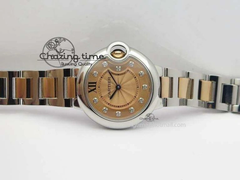 Ballon Bleu De V6 33mm SS RG Champagne Gold Dial On SS RG Bracelet Ronda Quartz
