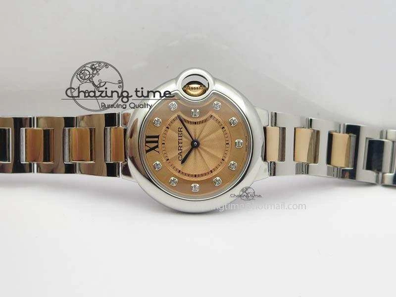 Ballon Bleu De V6 33mm SS RG Champagne Gold Dial On SS RG Bracelet Ronda Quartz