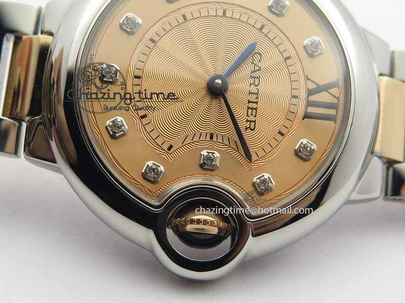 Ballon Bleu De V6 33mm SS RG Champagne Gold Dial On SS RG Bracelet Ronda Quartz