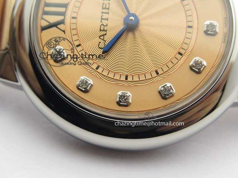 Ballon Bleu De V6 33mm SS RG Champagne Gold Dial On SS RG Bracelet Ronda Quartz