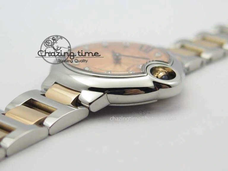 Ballon Bleu De V6 33mm SS RG Champagne Gold Dial On SS RG Bracelet Ronda Quartz