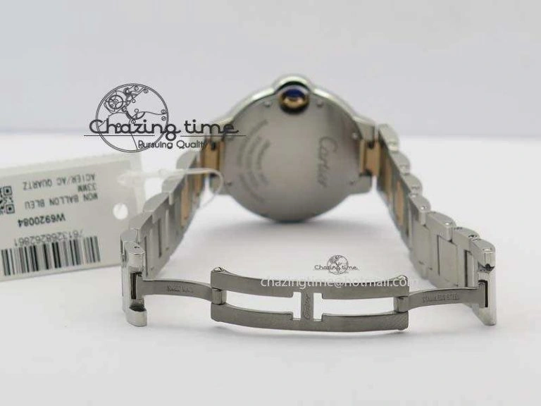 Ballon Bleu De V6 33mm SS RG Champagne Gold Dial On SS RG Bracelet Ronda Quartz