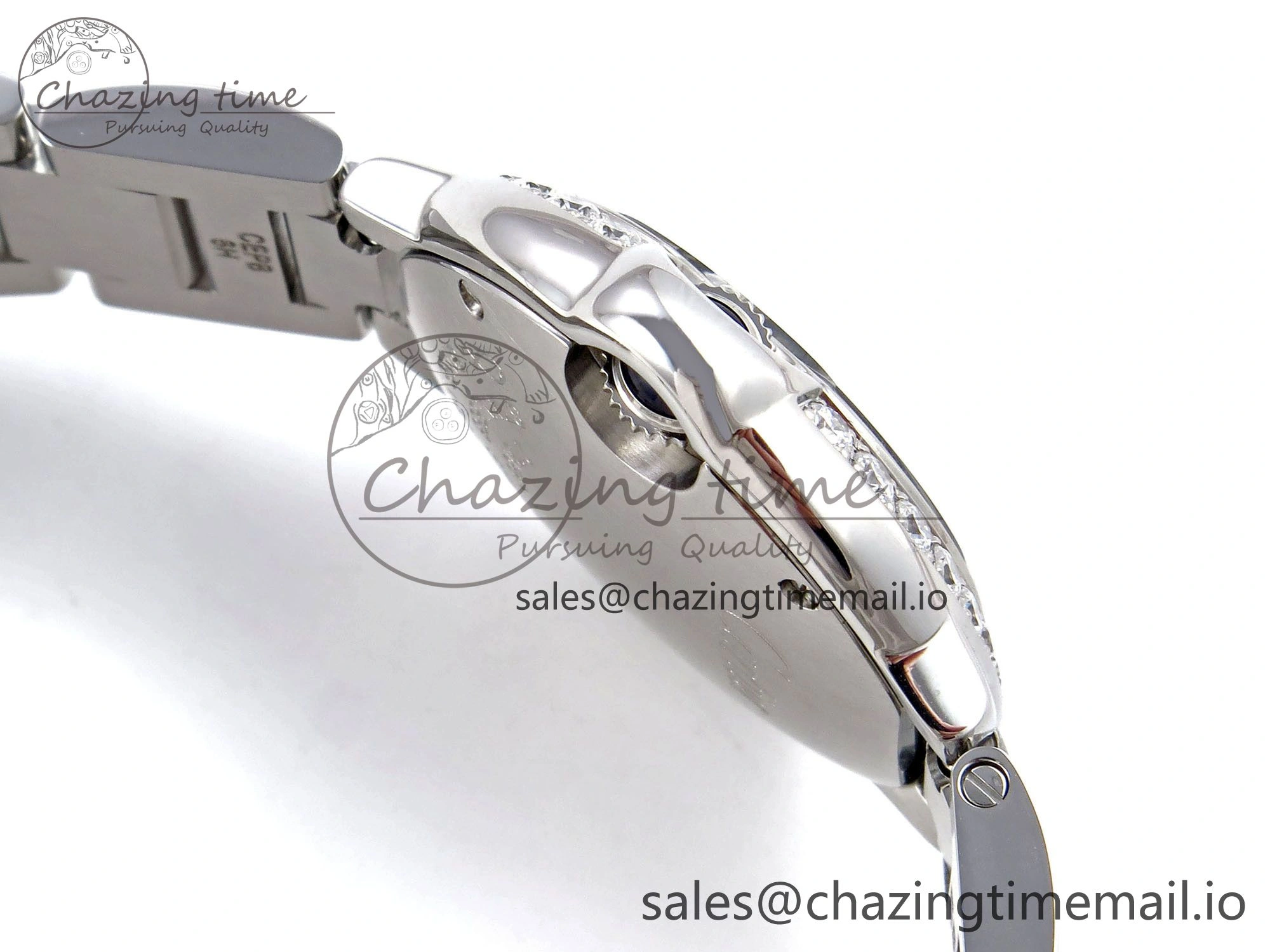 Ballon Bleu Ladies 28mm SS AF 1:1 Best Edition White Dial Big Diamonds Bezel on SS Bracelet Ronda Quartz