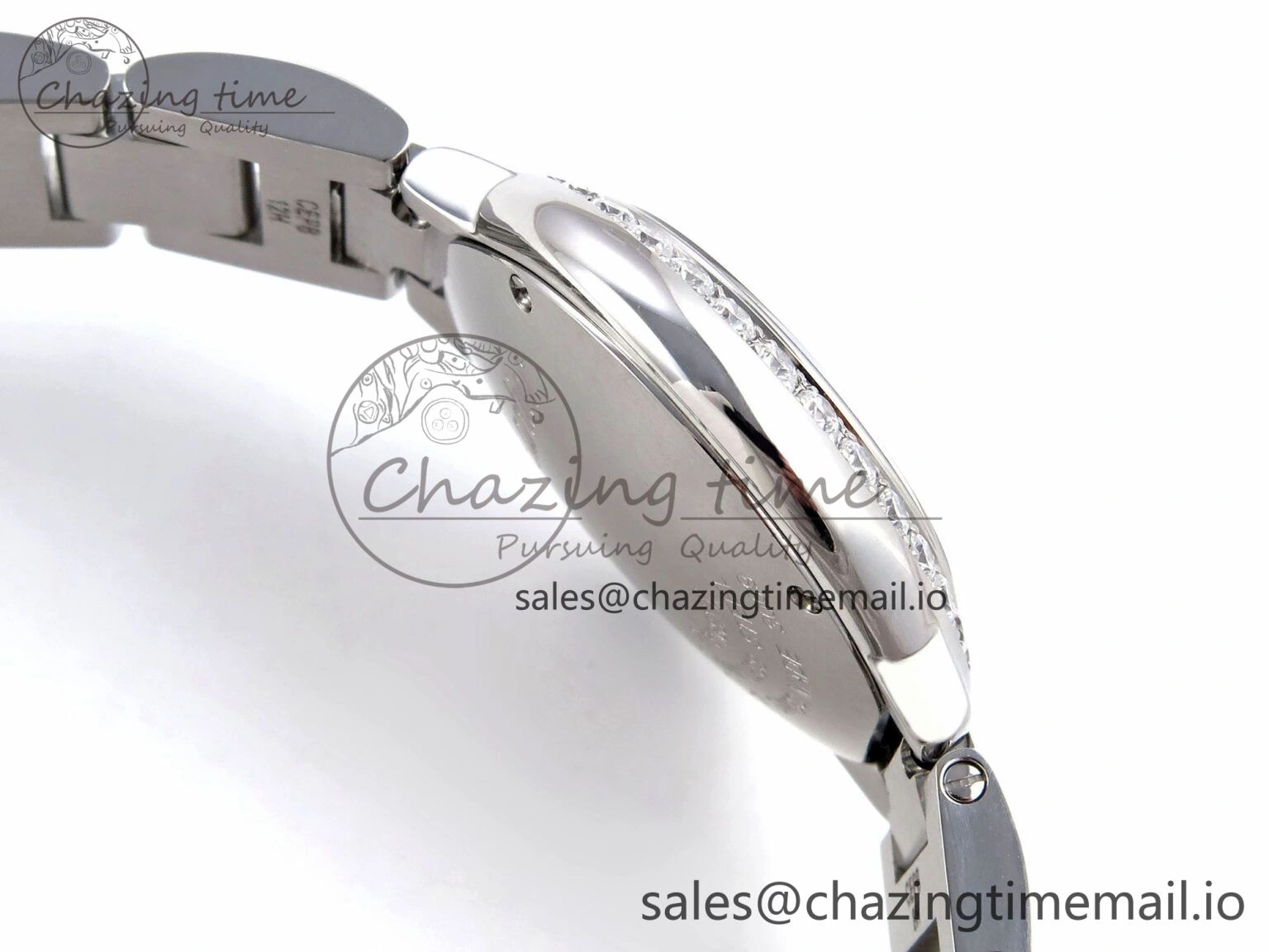 Ballon Bleu Ladies 28mm SS AF 1:1 Best Edition White Dial Big Diamonds Bezel on SS Bracelet Ronda Quartz