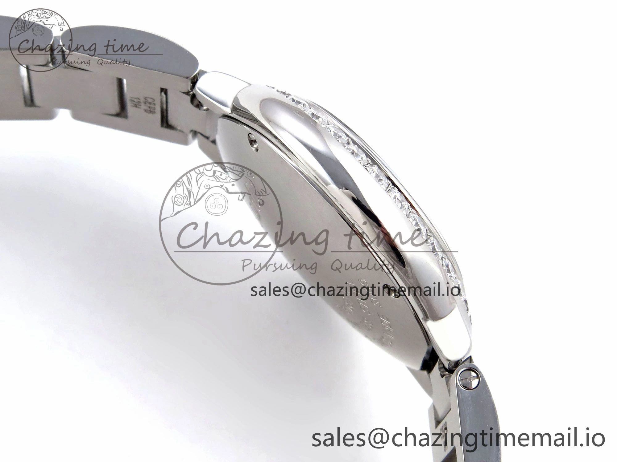 Ballon Bleu Ladies 28mm SS AF 1:1 Best Edition White Dial Big Diamonds Bezel on SS Bracelet Ronda Quartz
