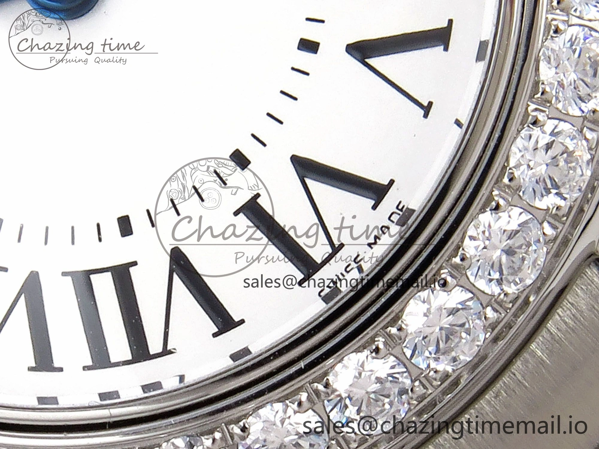 Ballon Bleu Ladies 28mm SS AF 1:1 Best Edition White Dial Big Diamonds Bezel on SS Bracelet Ronda Quartz