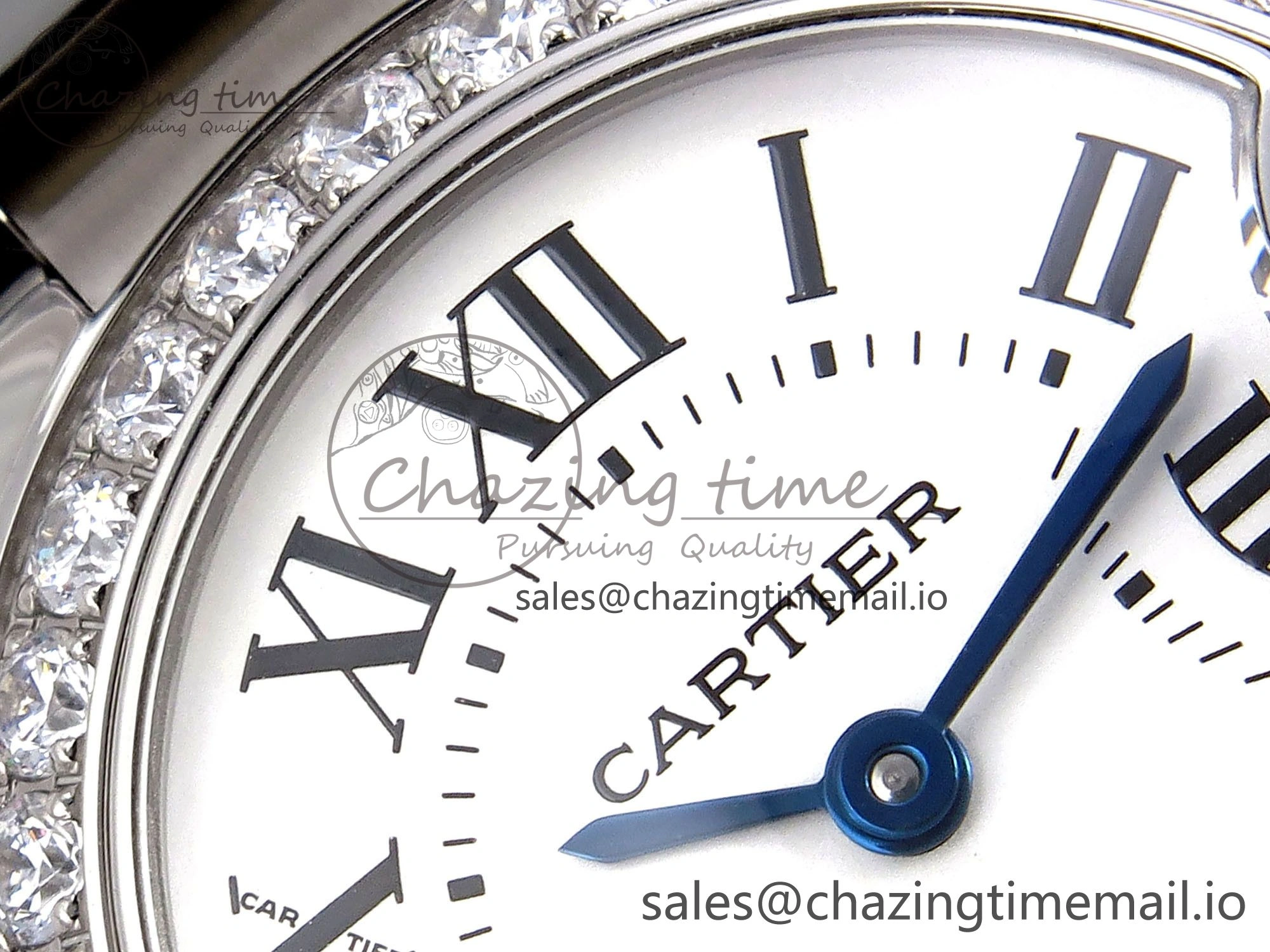 Ballon Bleu Ladies 28mm SS AF 1:1 Best Edition White Dial Big Diamonds Bezel on SS Bracelet Ronda Quartz