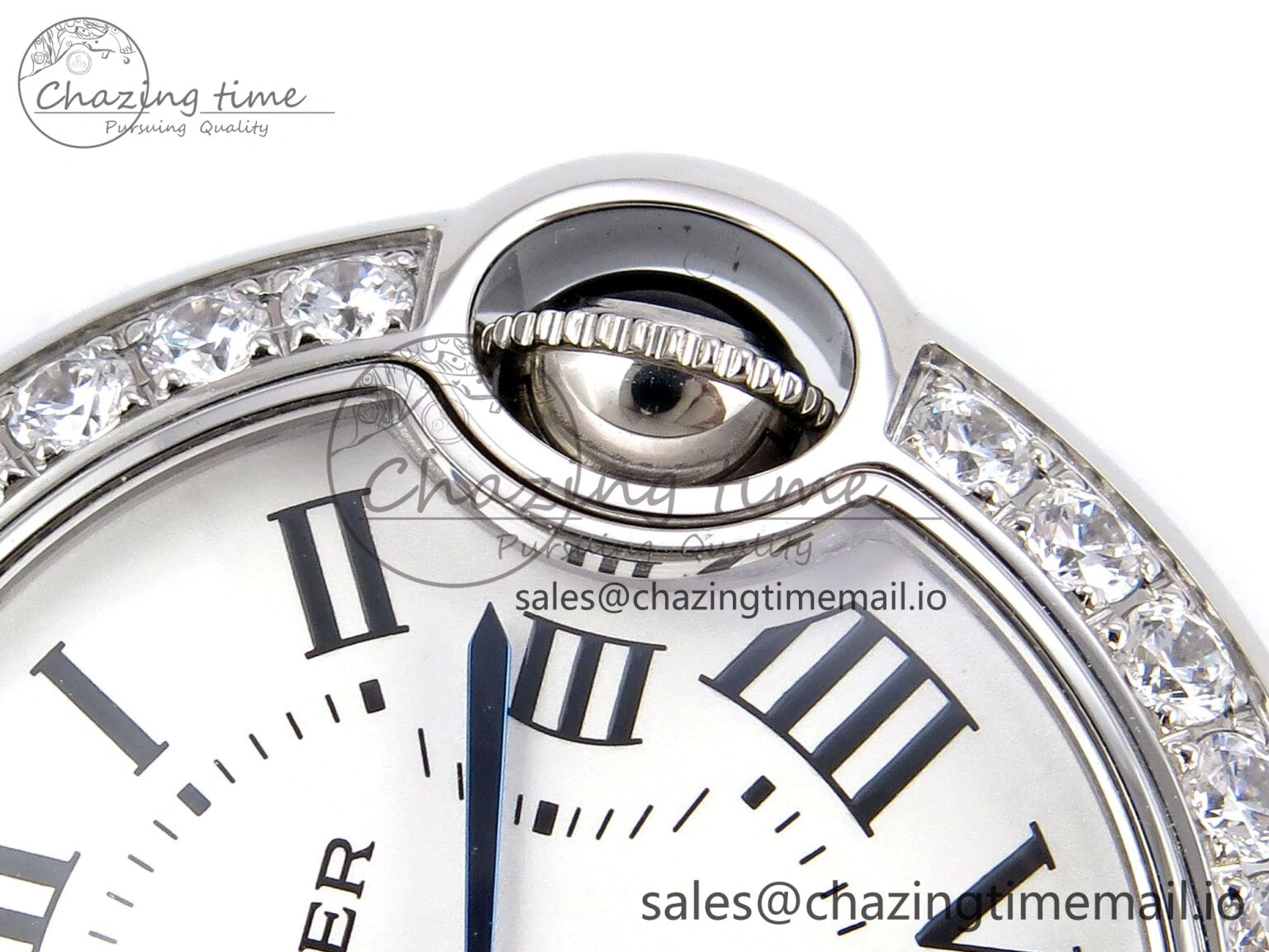 Ballon Bleu Ladies 28mm SS AF 1:1 Best Edition White Dial Big Diamonds Bezel on SS Bracelet Ronda Quartz