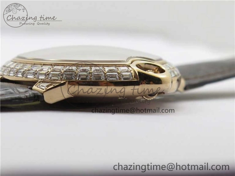 Ballon Bleu T Diamond RG Full Paved Diamonds with Roman Markers Dial on Brown Leather Strap Miyota 9015