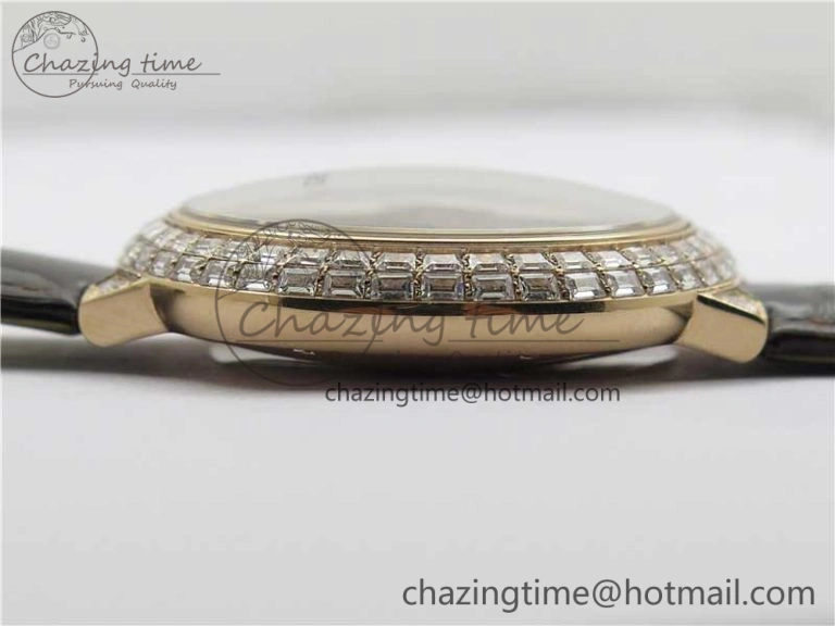 Ballon Bleu T Diamond RG Full Paved Diamonds with Roman Markers Dial on Brown Leather Strap Miyota 9015
