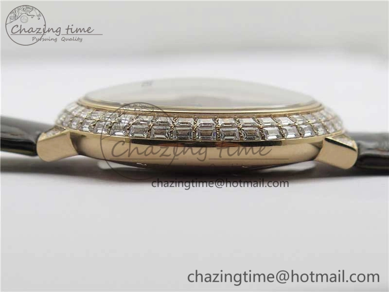 Ballon Bleu T Diamond RG Full Paved Diamonds with Roman Markers Dial on Brown Leather Strap Miyota 9015