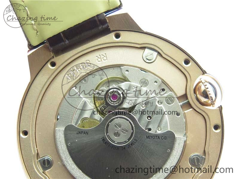 Ballon Bleu T Diamond RG Full Paved Diamonds with Roman Markers Dial on Brown Leather Strap Miyota 9015