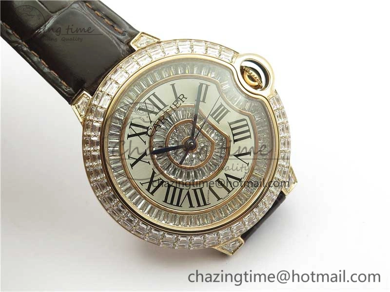 Ballon Bleu T Diamond RG Full Paved Diamonds with Roman Markers Dial on Brown Leather Strap Miyota 9015