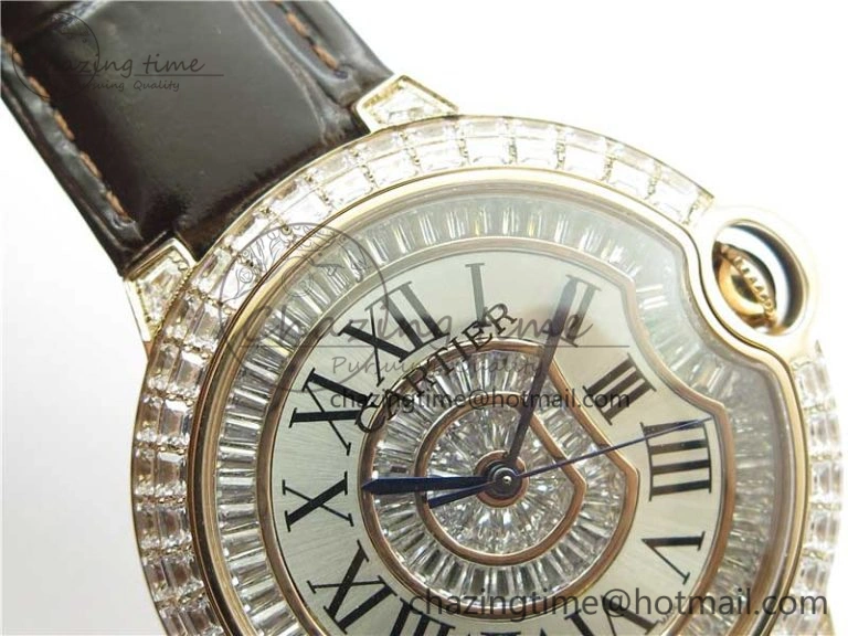 Ballon Bleu T Diamond RG Full Paved Diamonds with Roman Markers Dial on Brown Leather Strap Miyota 9015