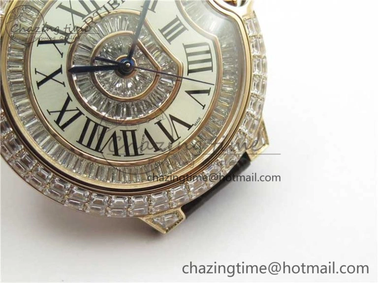 Ballon Bleu T Diamond RG Full Paved Diamonds with Roman Markers Dial on Brown Leather Strap Miyota 9015